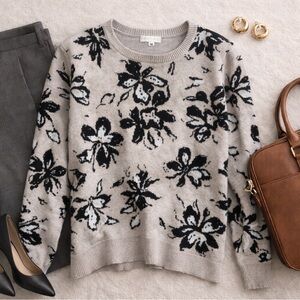 Cynthia Rowley Gray and Black Floral Sweater